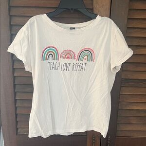 White 'Teach Love Repeat' Rainbow Tee